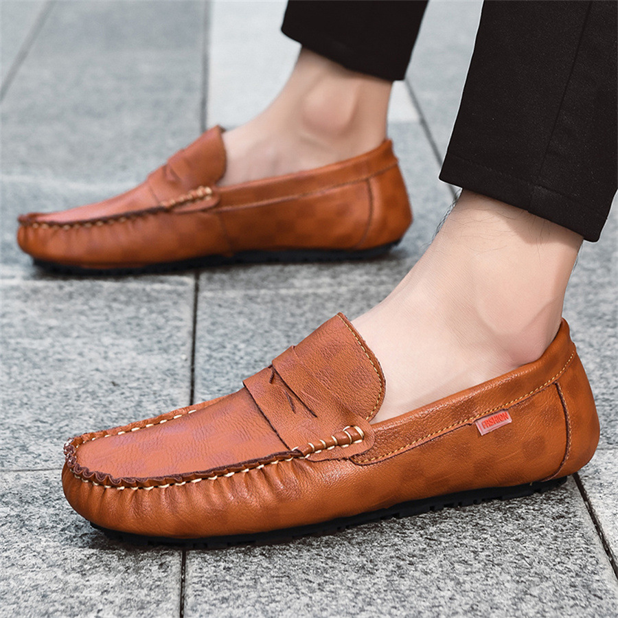 Cross-border Men's Doudou Lazy Leather Shoes Fashion Handmade Shoes Business Dress Slip-on Shoes Breathable Men's Driving Shoes