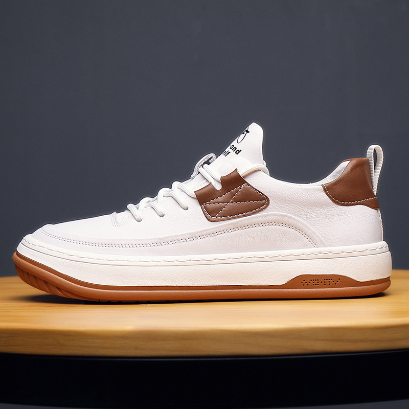 Picture of Clown Shoes Men's Leather Spring Sports Trendy Korean Style Men's White Low-Top Casual Sneakers White Shoes Men's Breathable
