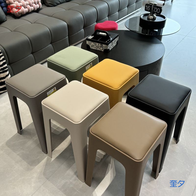 Plastic stool upholstery thickened household stackable living room modern simple bench comfortable for long sitting commercial dining chair