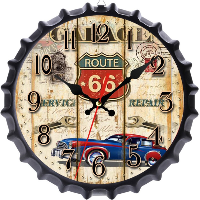 Amazon New Wall Clock European Creative Metal Iron Beer Bottle Cap Wall Clock Vintage Decorative Silent Clock