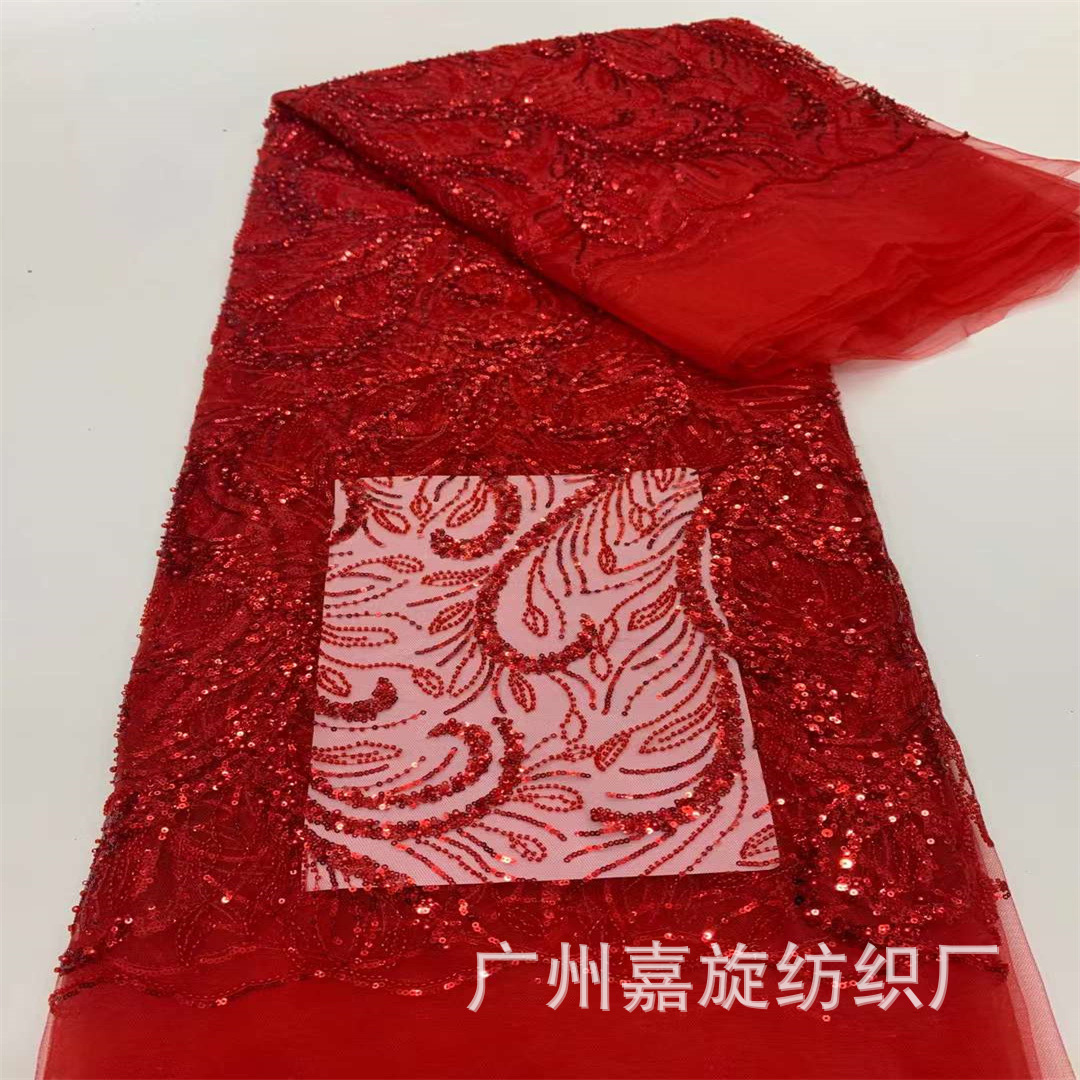 New red lace mesh beads sequined embroidered cloth Chinese dress dress lace fabric JX3833