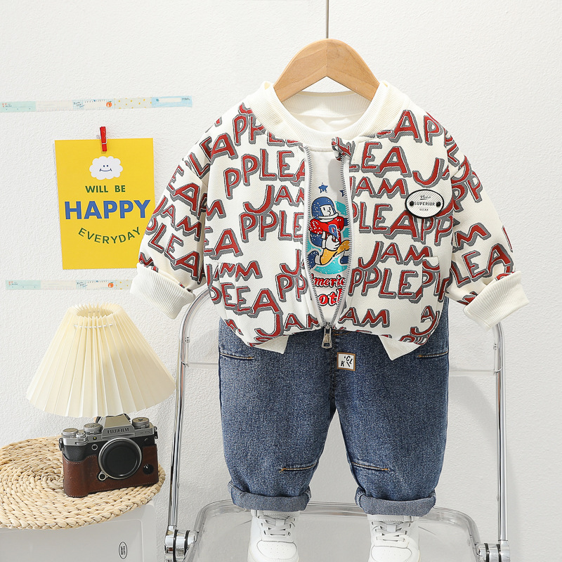 Picture of Boys' Autumn Outfit Set 2024 New Korean Style Casual Long-Sleeve Three-Piece Clothing Set Wholesale Trendy Style