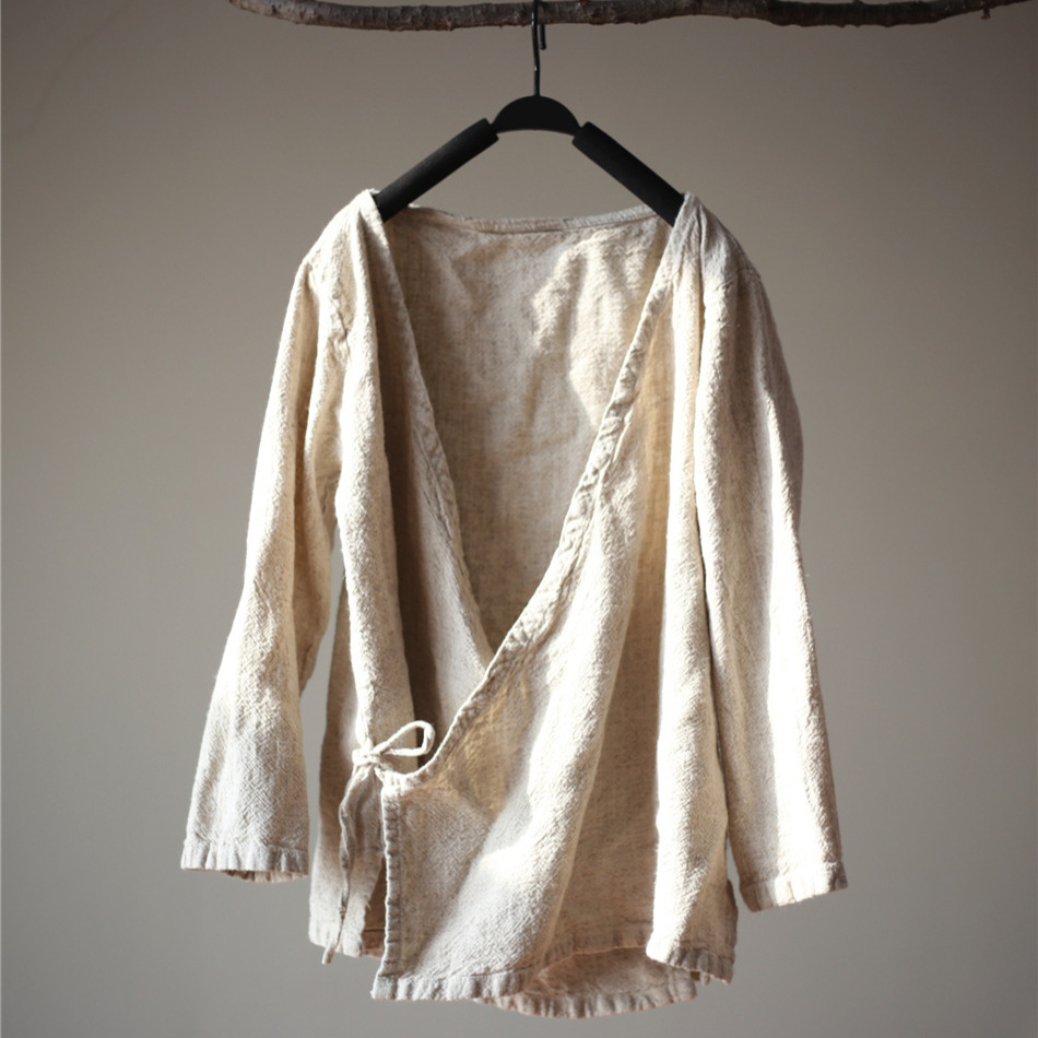 Spring and Autum Lace Hemp Cardigan for Women 1724 Retro Literary Shirt Loose Casual Top Jacket Spring and Autum Style