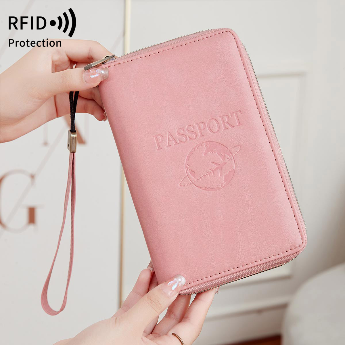 Picture of RFID Long Zipper Passport Bag Cross-border Multi-function Travel Document Air Ticket Storage Holder Large Capacity Passport Wallet