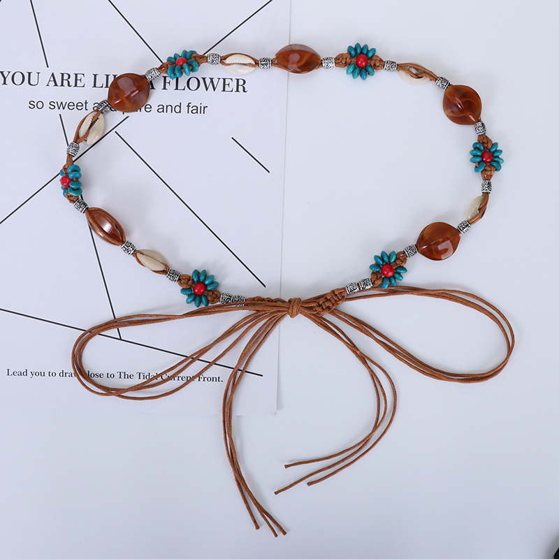 Women's Bohemian Rope Woven Thin Belt Decoration Ethnic Style Dress Knot Tassel Waist Chain Skirt