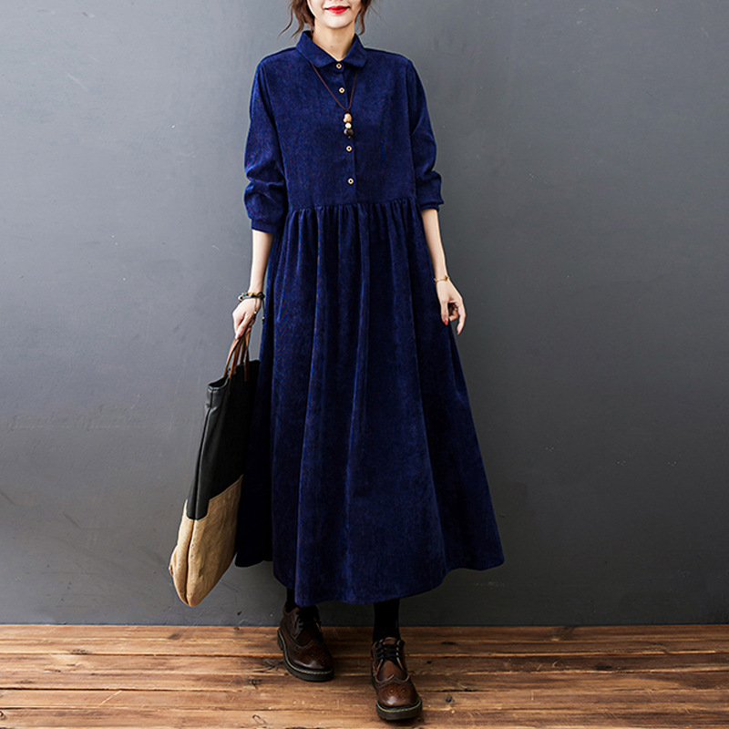 Polo Collar 2023 Spring and Autumn Korean Fashion Loose All-match Simple Casual dress Mid-length Long Sleeve Skirt