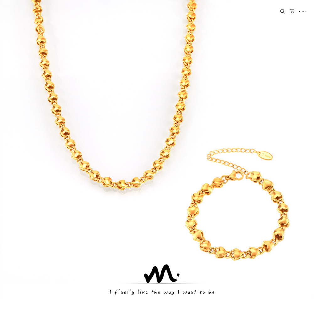 European and American ins style 18k gold-plated hollow love woven bracelet necklace cross-border copper material does not fade simple suit