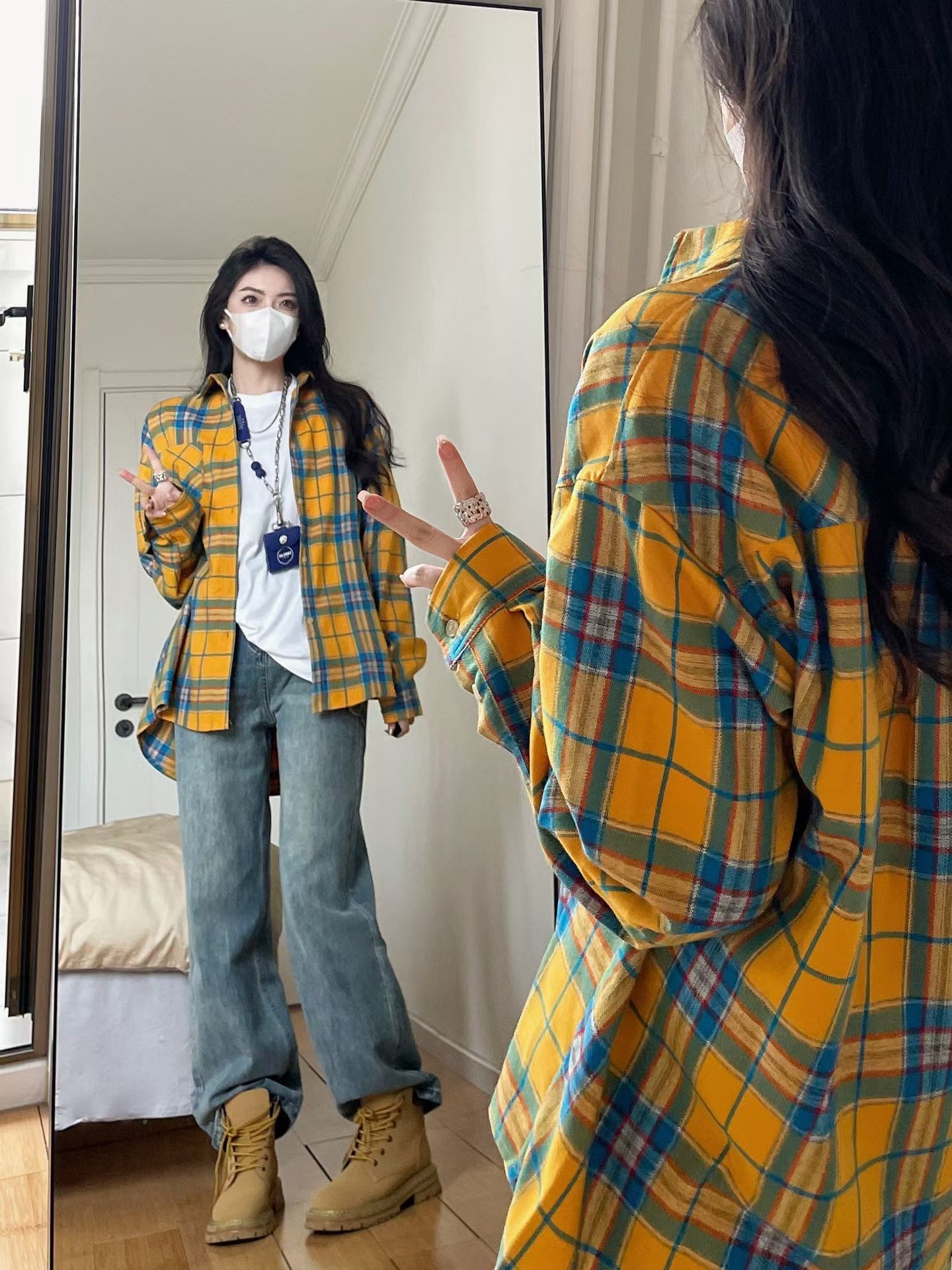 Picture of 2024 Spring and Autumn Amazon OZON Cross-border Retro Style All-match Loose Shirt * Fashion All-match Plaid Shirt Women