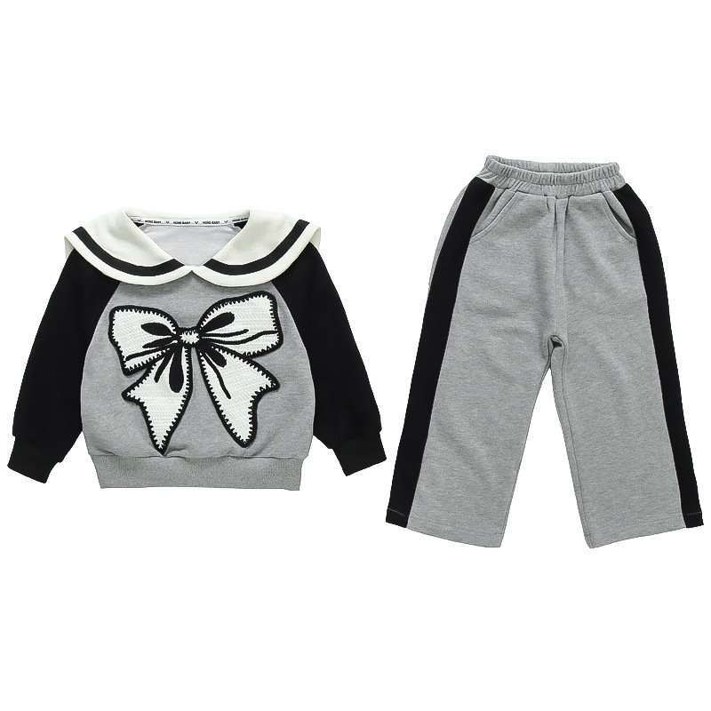 Picture of Girl's Large Children's Navy Collar Sweat Pants Two-piece 2024 New
