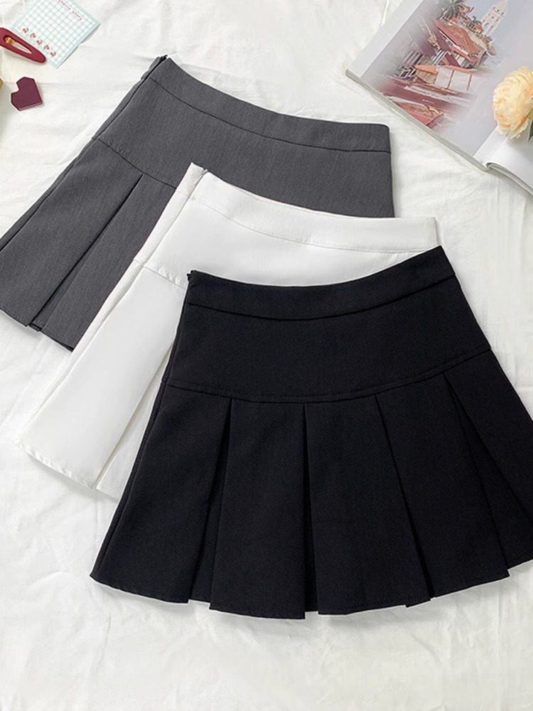 Grey Pleated Skirt Women's 2024 Spring New High Waist Skirt Design Sense Slimming All-match Anti-glare A- line Skirt