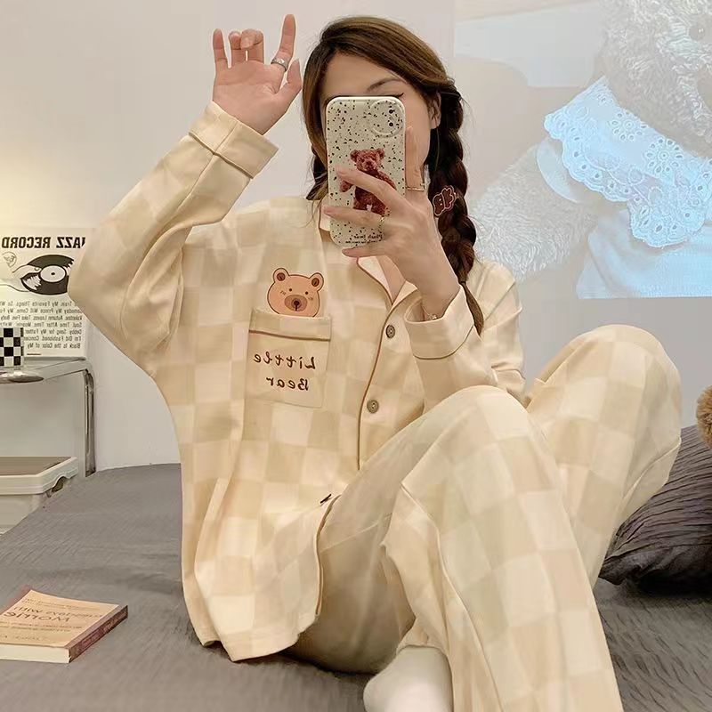 2023 New Style Pajamas Women's Spring and Autumn Cotton Long Sleeve Pants Suit Sweet Summer Outfit Home Clothes