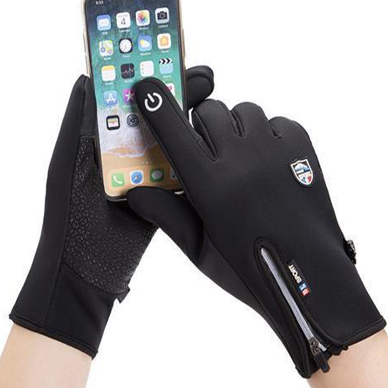 Picture of Cross-border cycling touch screen waterproof shield zipper design autumn and winter fleece-lined warm non-slip men and women windproof fleece gloves