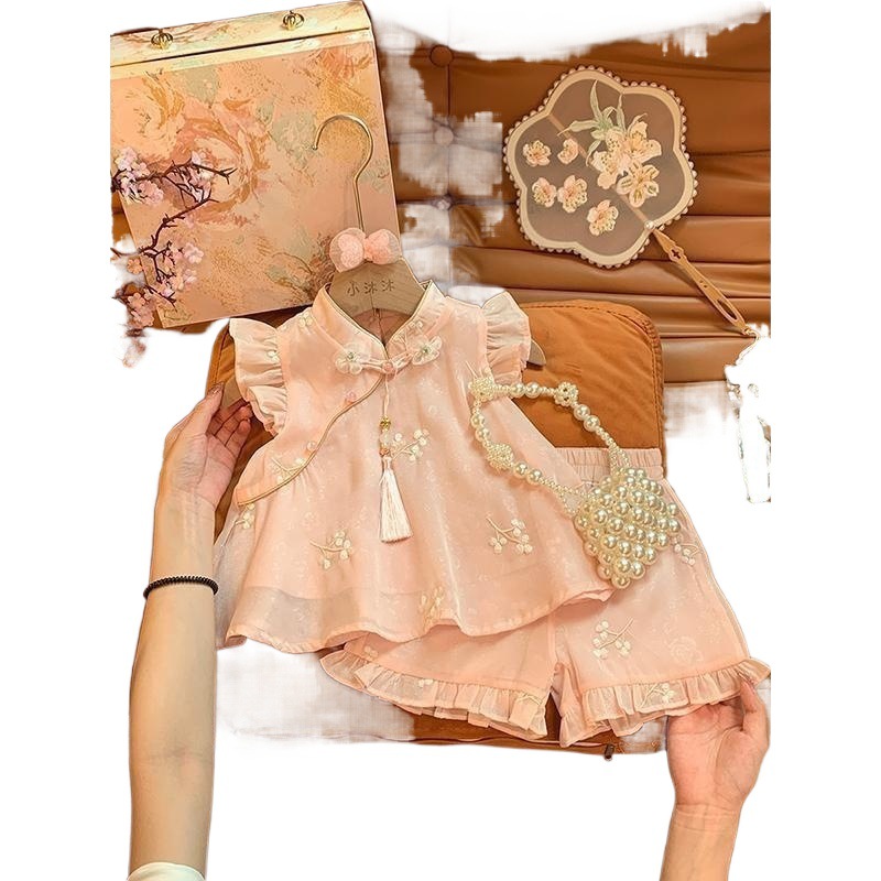 Picture of Girls' suit Summer 2024 New Western Style Baby Girl's National Style Summer Sweet New Chinese Style National Style Two-piece Fashionable Set