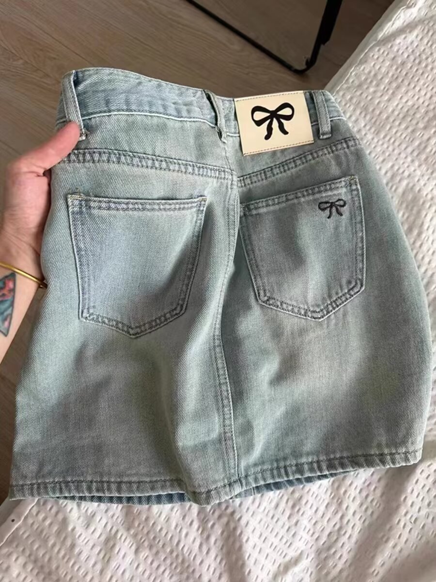 American Retro Denim Skirt Women's Summer 2025 New plus size chubby girl Belly Covering Slim A- line Hip Skirt