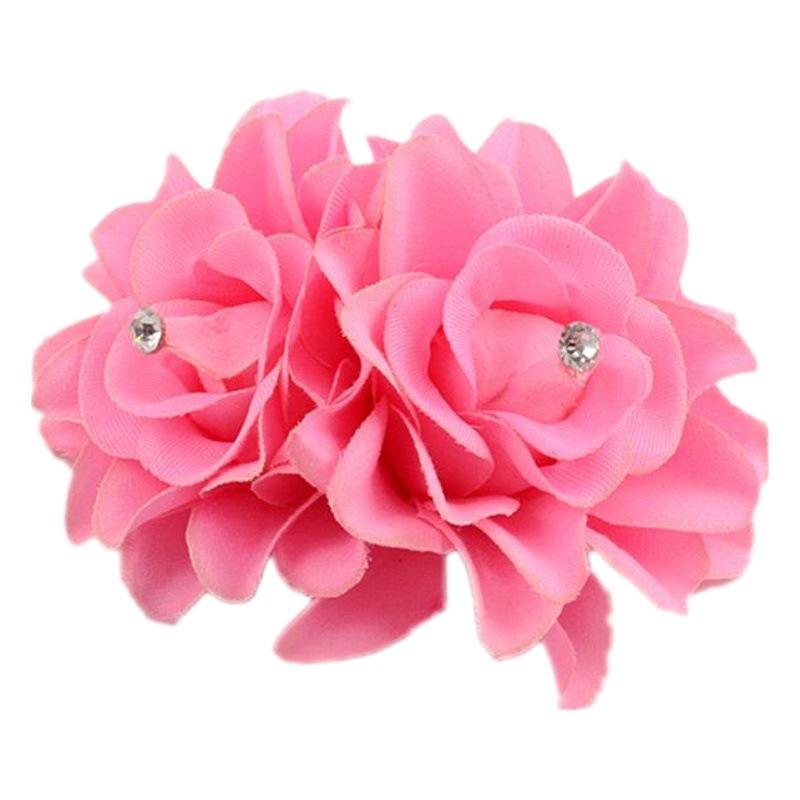 European and American Double Rose Hairpin Ethnic Headdress Bride Flower Head Flower Girl Dance Performance Water Diamond Hair Trim Side Clip