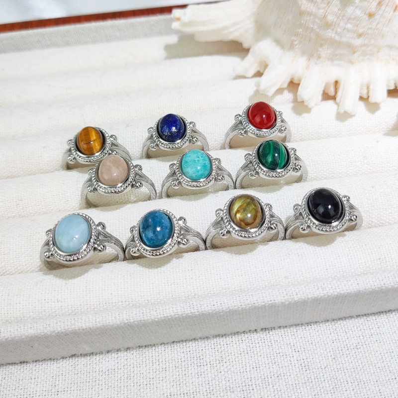 Natural Lapis Lazuli Jewelry Export Turquoise Egg-Shaped Ring Gemstone Women's Cross-Border Spot Wholesale