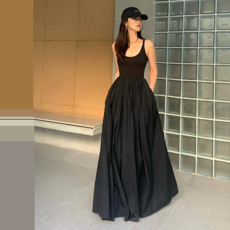 Hepburn Style Little Black Dress French Style Platycodon Sense Sleeveless Vest Long Dress Black Sling Dress Women's Summer Women's Clothing