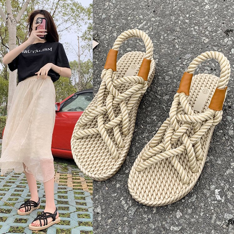 Sandals Women's Hemp Rope Weaving 2025 Summer New Handmade Straw Shoes Internet Celebrity Easiest for Match Outerwear Roman Beach Sandals Women