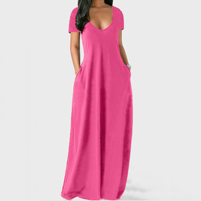 Picture of 2021 Europe and the United States summer cross-border foreign trade new plus size women's solid color dress sexy deep V short sleeve dress