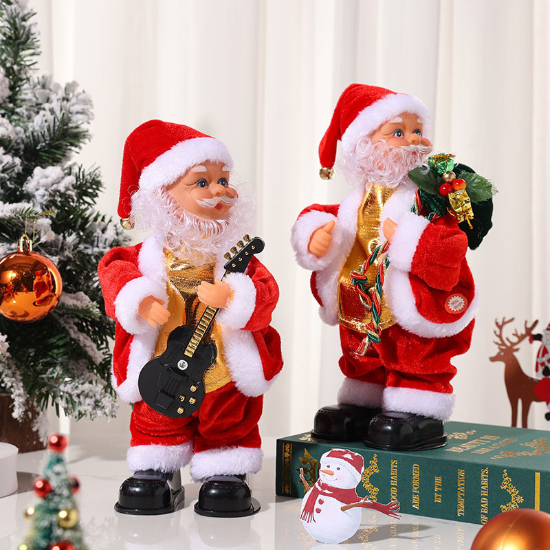 Picture of Cross-border Electric Santa Claus shaking hip playing guitar with music Christmas little old man decorations Doll Gift