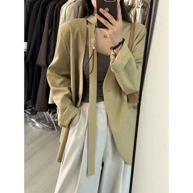 Picture of khaki V-neck Suit Jacket Women's 2025 Spring New High-end Sense Loose Casual Elegant Suit Ins Trendy
