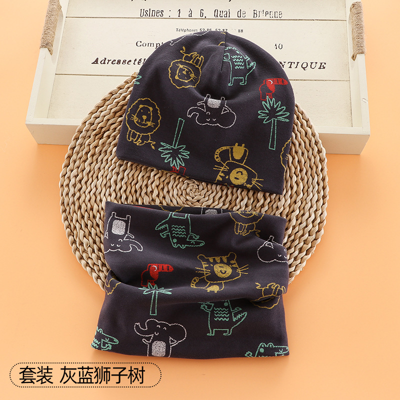Picture of New baby double hat suit warm Amazon foreign trade wholesale printing children's scarf hat suit