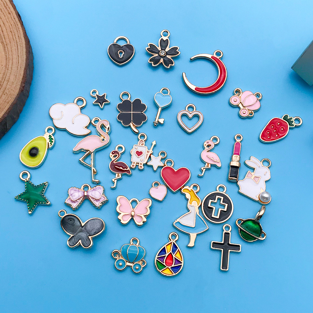 Picture of Mix 30 Color Cartoon Creative Drop Oil Jewelry Zinc Alloy Pendant DIY Earrings Necklace Pendant Jewelry Accessories