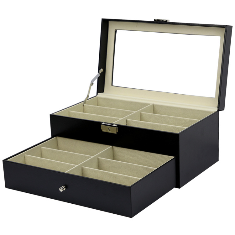 Picture of Cross-border hot selling double-layer PU leather glasses sunglasses display box exquisite handmade wooden glasses box sunglasses storage box