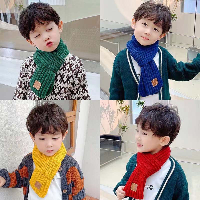 Picture of Ins K-Style Kidsren's Knitted Scarf Winter Pure Color Warm Wool Infants Boys and Girls Korean Baby Scarf Trendy