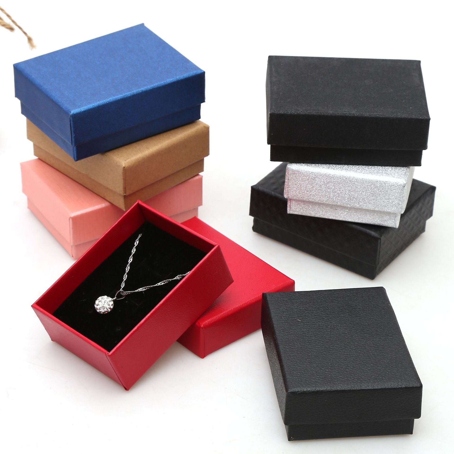 Picture of Ready-Made Kraft Paper Box Black Jewelry Necklace Ring Earring Box Bracelet Packaging Box Lid and Base Jewelry Box