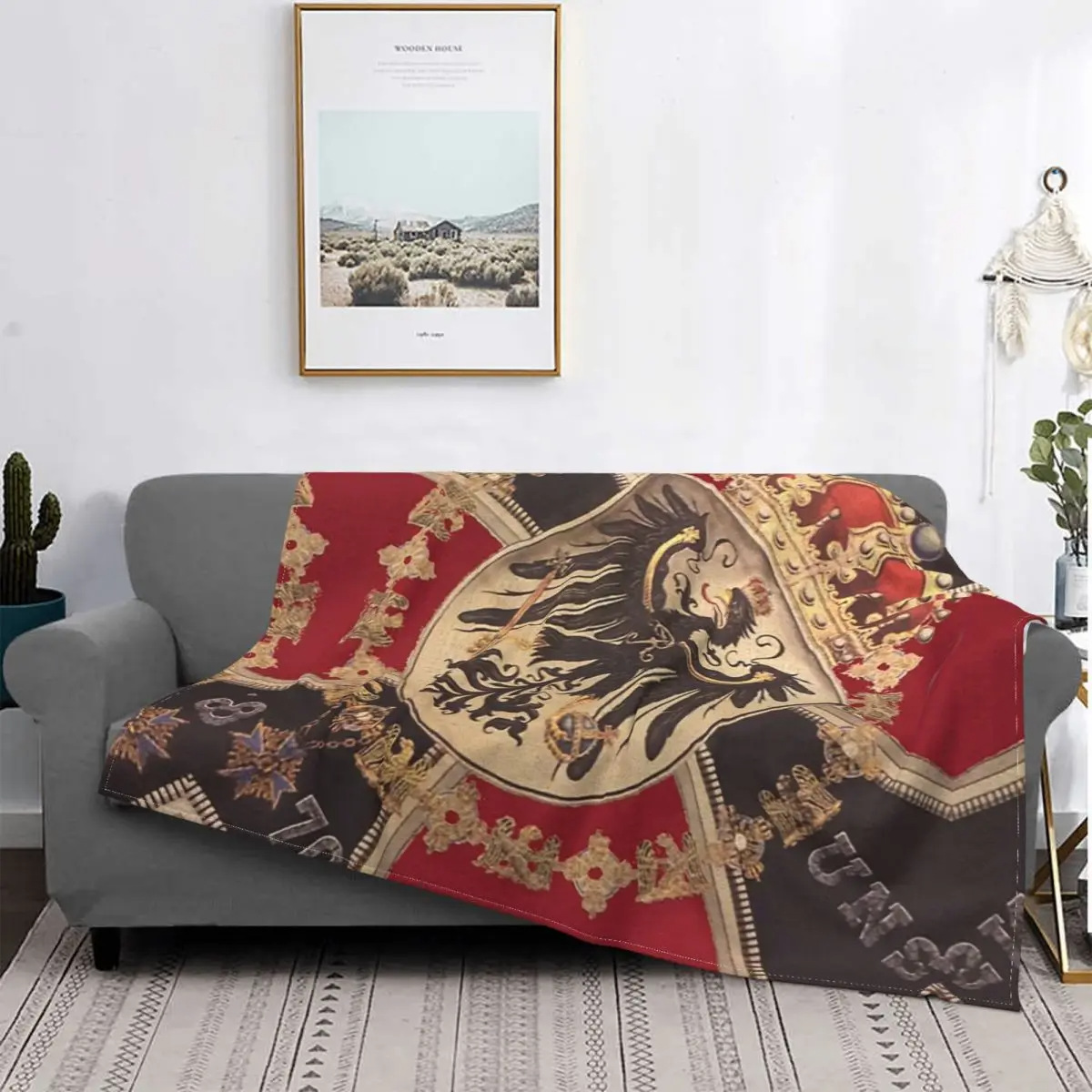 Cross-border retro German eagle blanket Prussian Kingdom flag badge flannel blanket living room bedroom decorative blanket