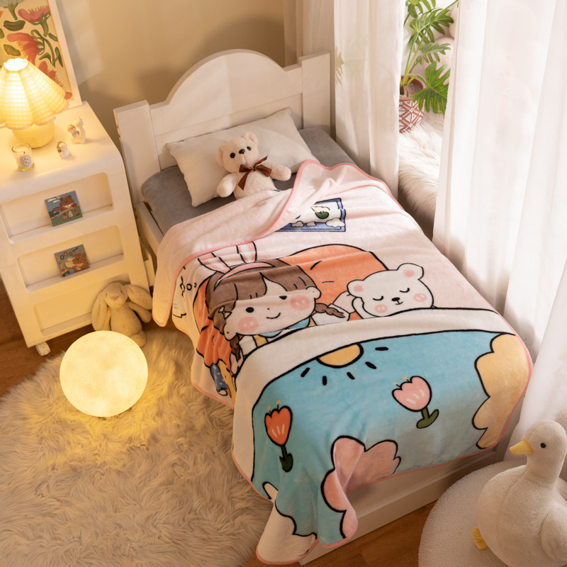 Picture of Children's Blanket Kindergarten Spring and Autumn Baby Coral Fleece Blanket Spring and Summer Single Layer Thin Blanket Office Nap