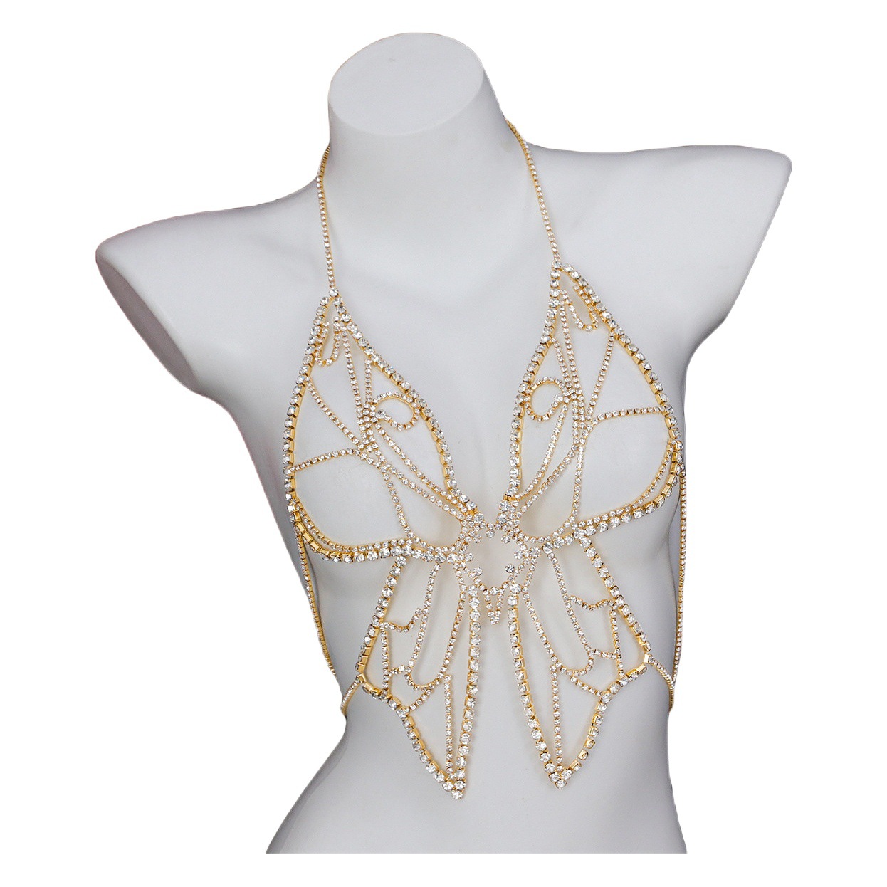 Fashion Exaggerated Rhinestone Butterfly Design Body Chain European and American Personality Temperament Full Diamond Heavy Industry Advanced Breast Chain Women