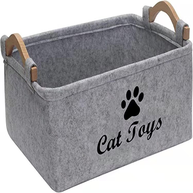 Picture of Felt toy storage box storage box pet toy storage felt box wooden handle square storage box