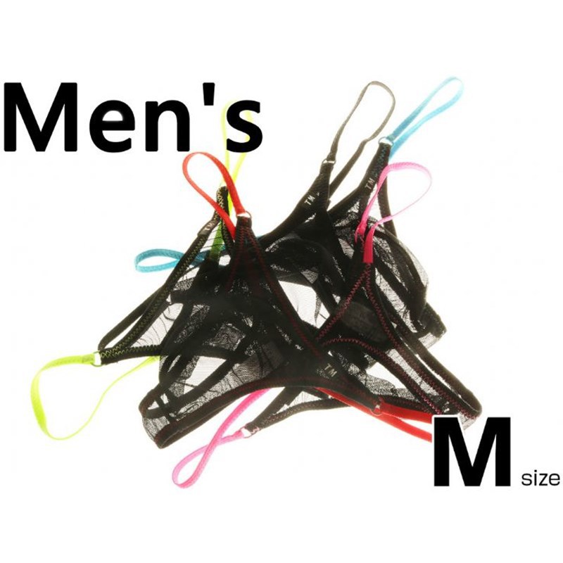 Picture of 2020 new mesh men's thong snow bright elastic transparent men's sexy low waist color matching t pants