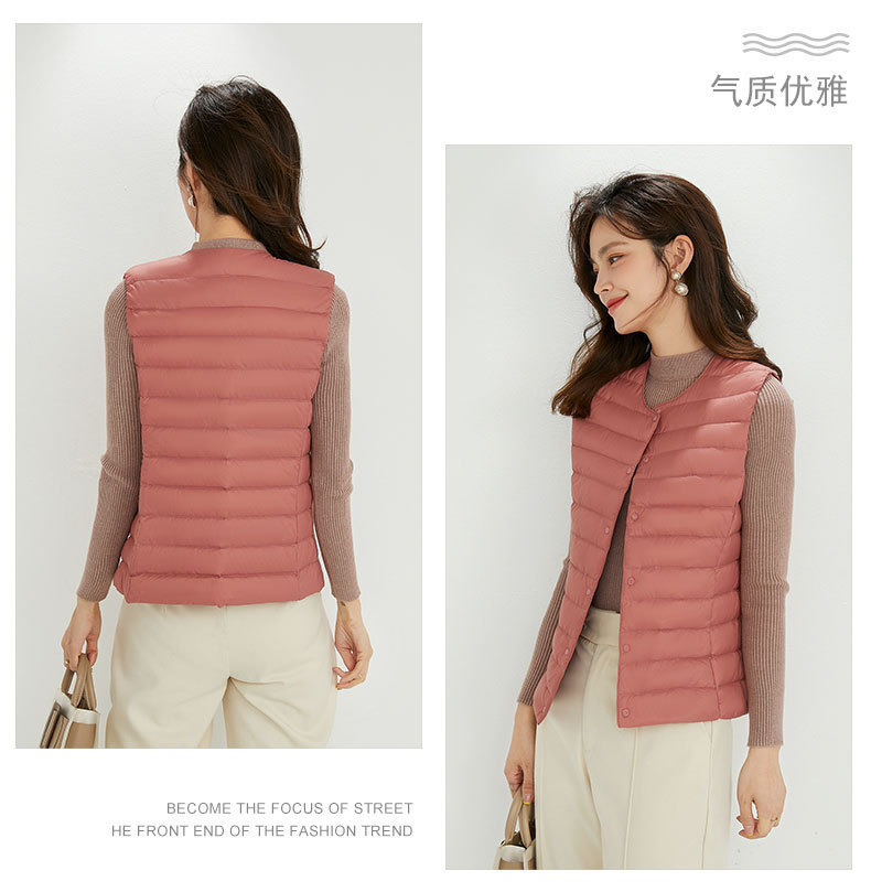 Picture of Cross-Border Tiktok New Women's Collarless down Liner Vest V Neck Lightweight Warm Jacket Vest Vest Round Neck