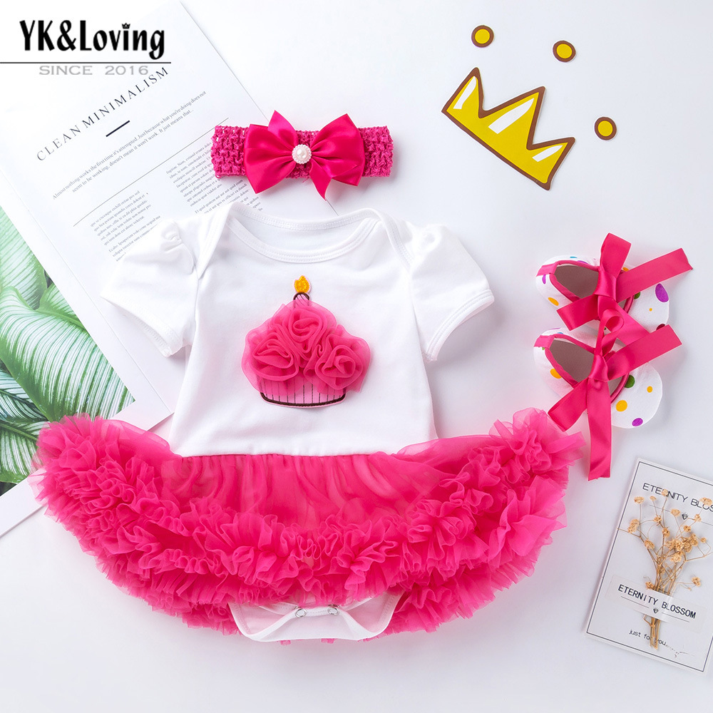 Cross-border Spring New 0-2 Year Old Baby Short-sleeved Rose Red Dress Color Dot Shoes suit