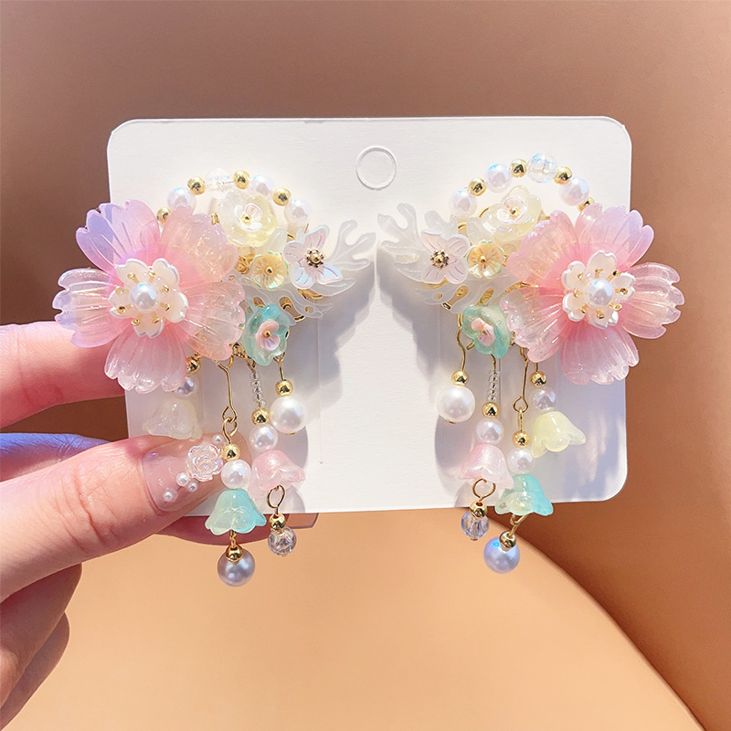 Picture of Hanfu Headwear for Girls and Children Chinese Style Walking Tassel Hairpin for Girls Super Fairy Princess Ancient Dress Flower Hairpin Headwear