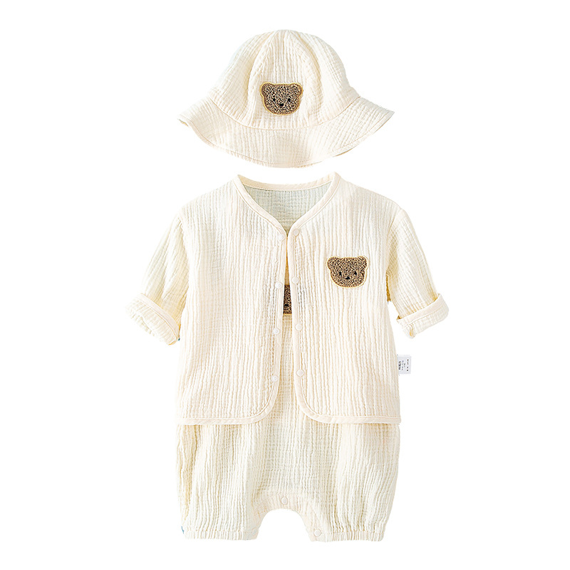 Picture of Pure Cotton Gauze One-Piece Clothes Newborn Baby Short-Sleeved Summer Thin Harem Clothes for Men and Women Baby Pajamas Summer Crawl Clothes