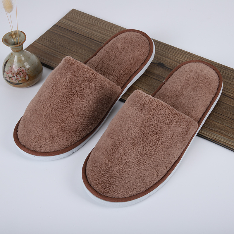 Picture of Disposable solid color coral fleece slippers hotel homestay couple slippers room hotel thickened slippers wholesale