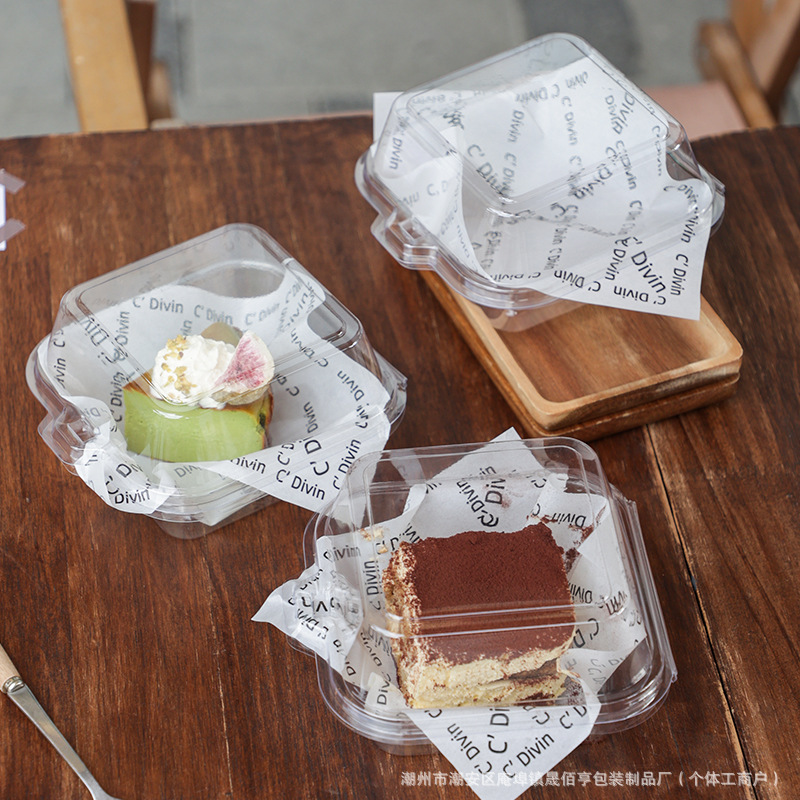 Net Red Tiramisu Lunch Cake Packaging Box Transparent Basque Cake Cut Dessert Picnic Packaging Box