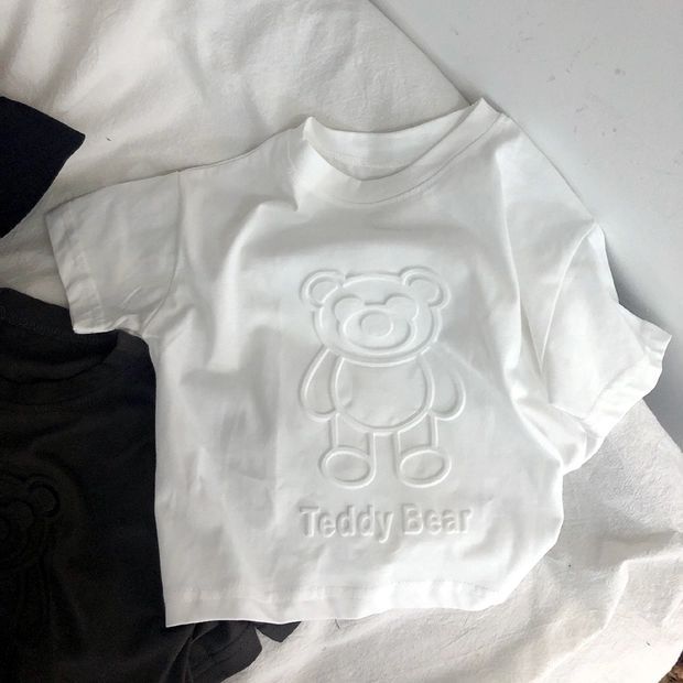 Picture of Boys' T-Shirt Embossed Bear Korean Kidsren's Stereo Embossed Soft Cotton Short-Sleeved T-Shirt Casual Tops for Boys and Girls