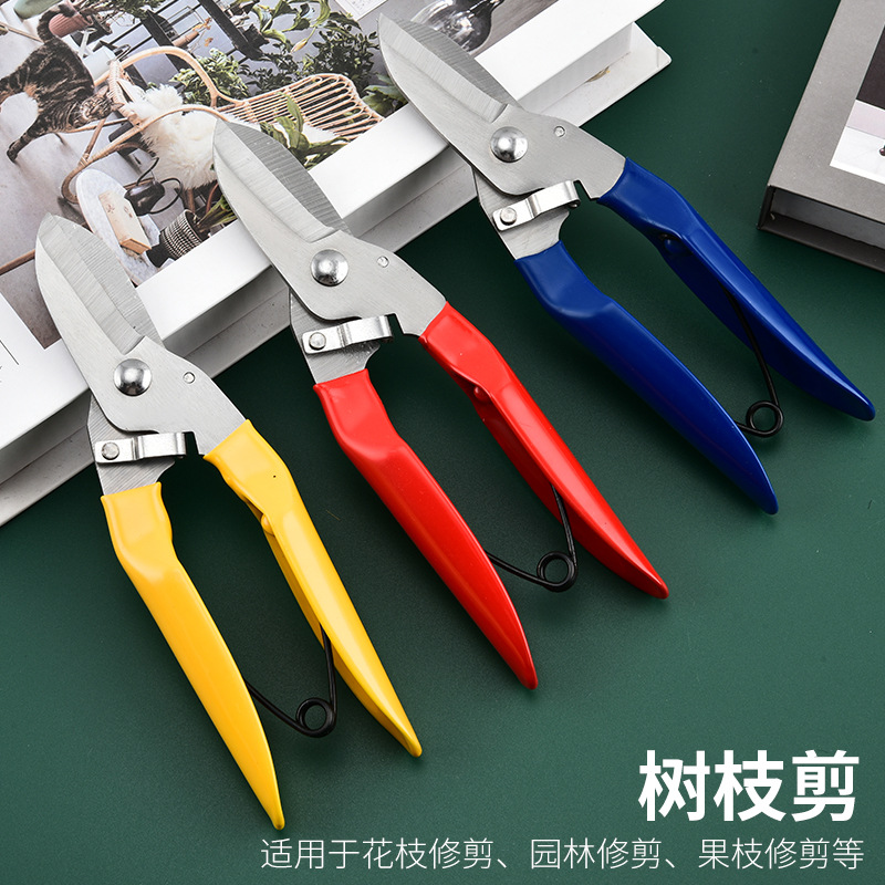Dipped handle stainless steel branch shears straight mouth special fruit picking pruning branch gardening shears fruit tree coarse branch pruning shears