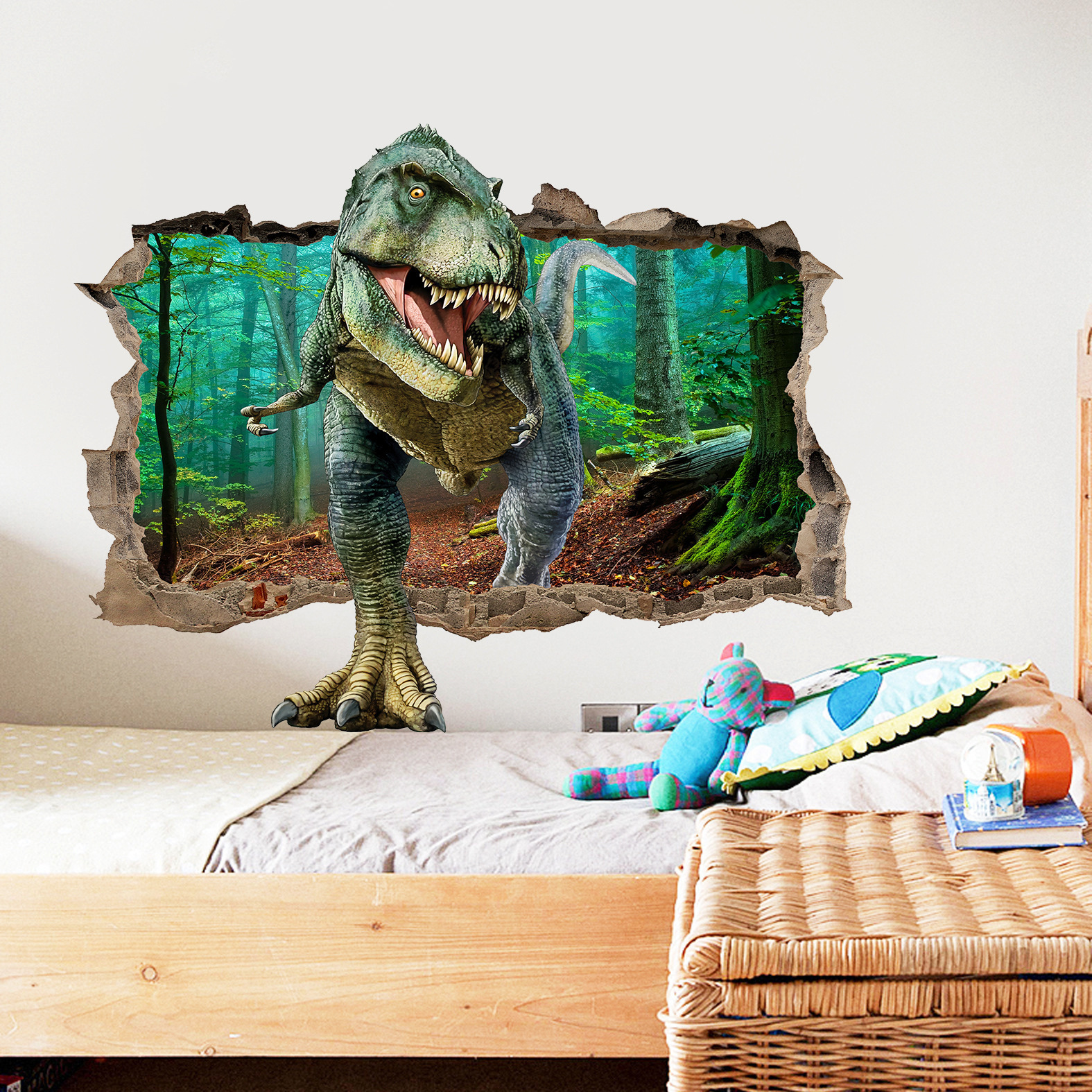 New creative 3D broken wall dinosaur wall stickers bedroom living room children's room self-adhesive removable home decoration stickers wholesale