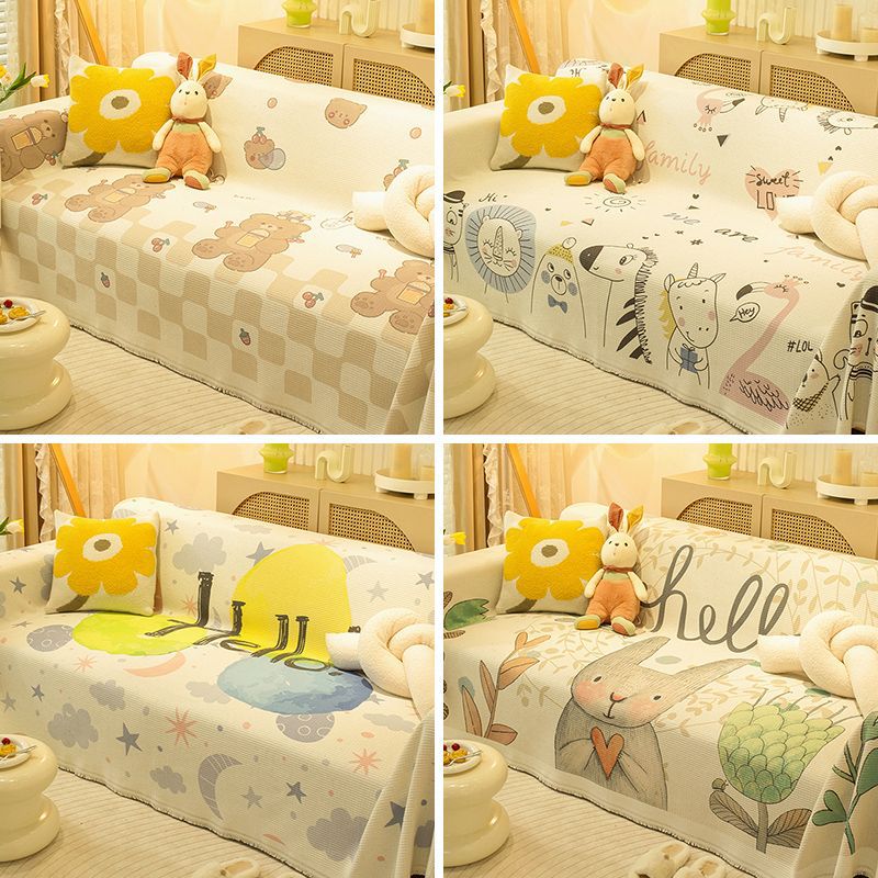 Cartoon printed cotton sofa towel three-person non-slip all-inclusive sofa cover cloth four-season universal sofa cushion one-piece