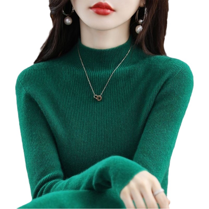 2024 New Knitwear Women's Sweater Half-high Collar Base Shirt Fall/Winter Short Slim-fit Slimming Sweater for Women