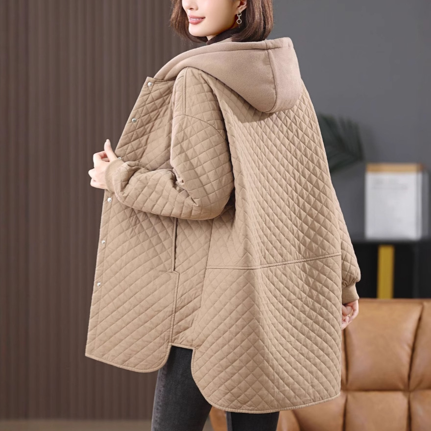 Mum Long Hooded Cotton-padded Jacket Women's 2024 Winter New Fashion Casual Loose Cotton-padded Warm Coat