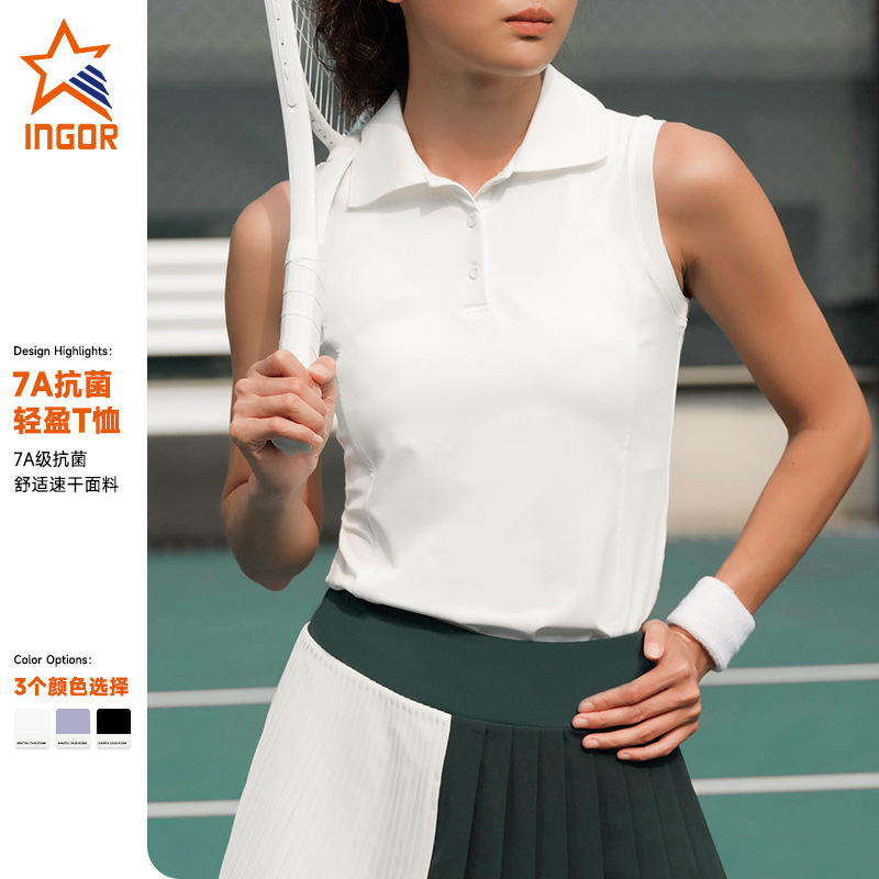 Spring and summer new sleeveless slim lapel polo shirt sports casual temperament vest tennis fitness top women
