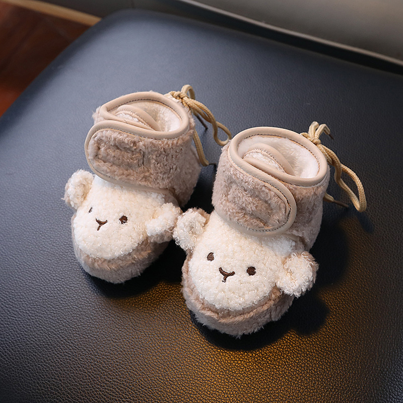 Baby Shoes Cute Monkey Autumn and Winter Cotton Shoes fleece-lined Thickened Snow Boots Velcro Anti-slip Baby Soft Bottom Anti-drop