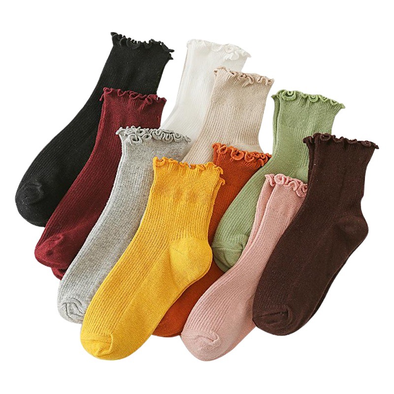 Spring and Autumn New Women's Socks Japanese Style Fungus Lace Short Cotton Socks 10 Color Cotton Women's Short Boots Boat Socks Wholesale